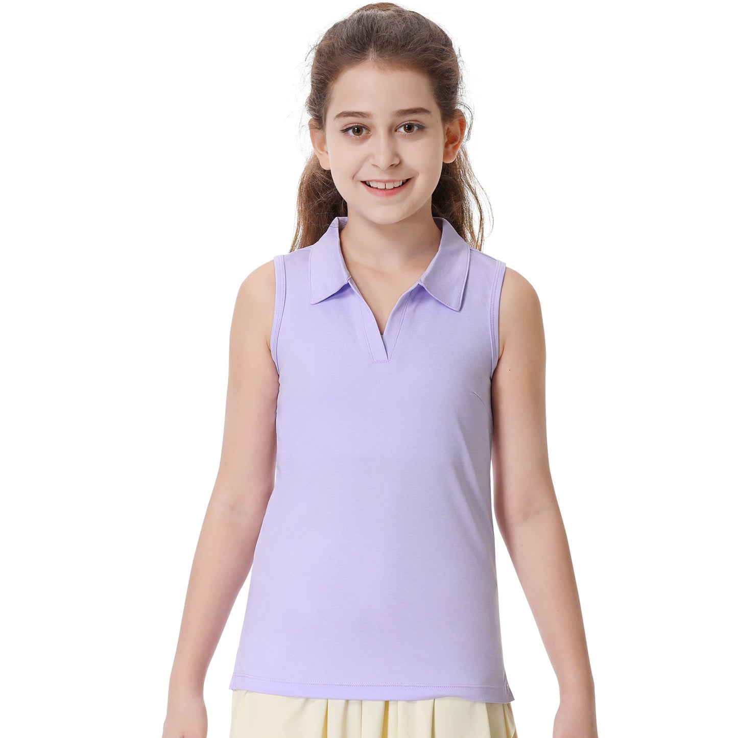 ANIVIVO Girls' Polo Shirts Sleeveless kids Golf Tennis Shirts V Neck Athletic Tank Tops Lightweight Quick Dry