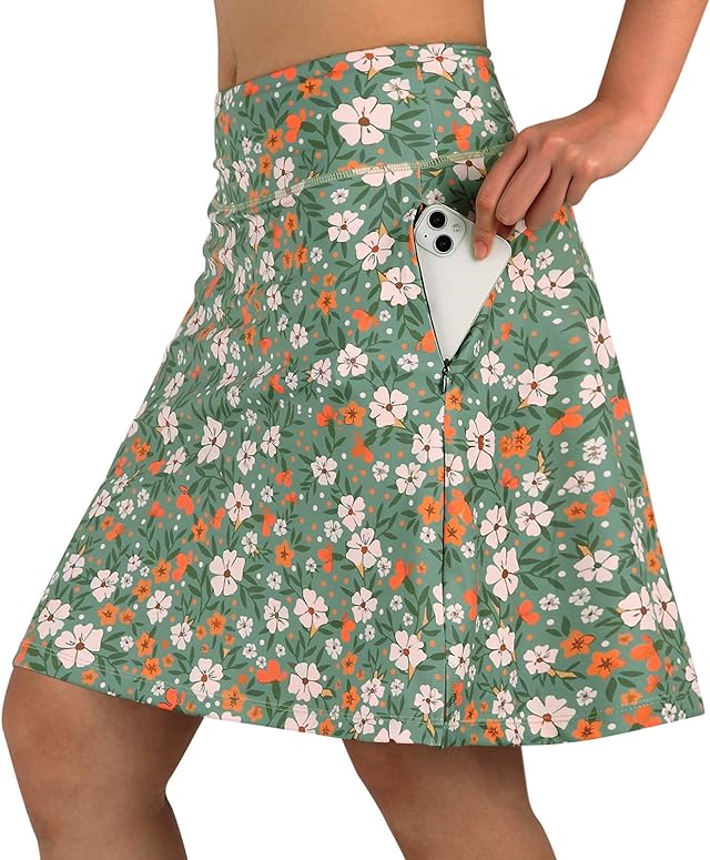 Women's Skorts Skirts 20" Knee Length,Long Tennis Golf Sports Casual Skirts with High Waisted Zipper Pockets