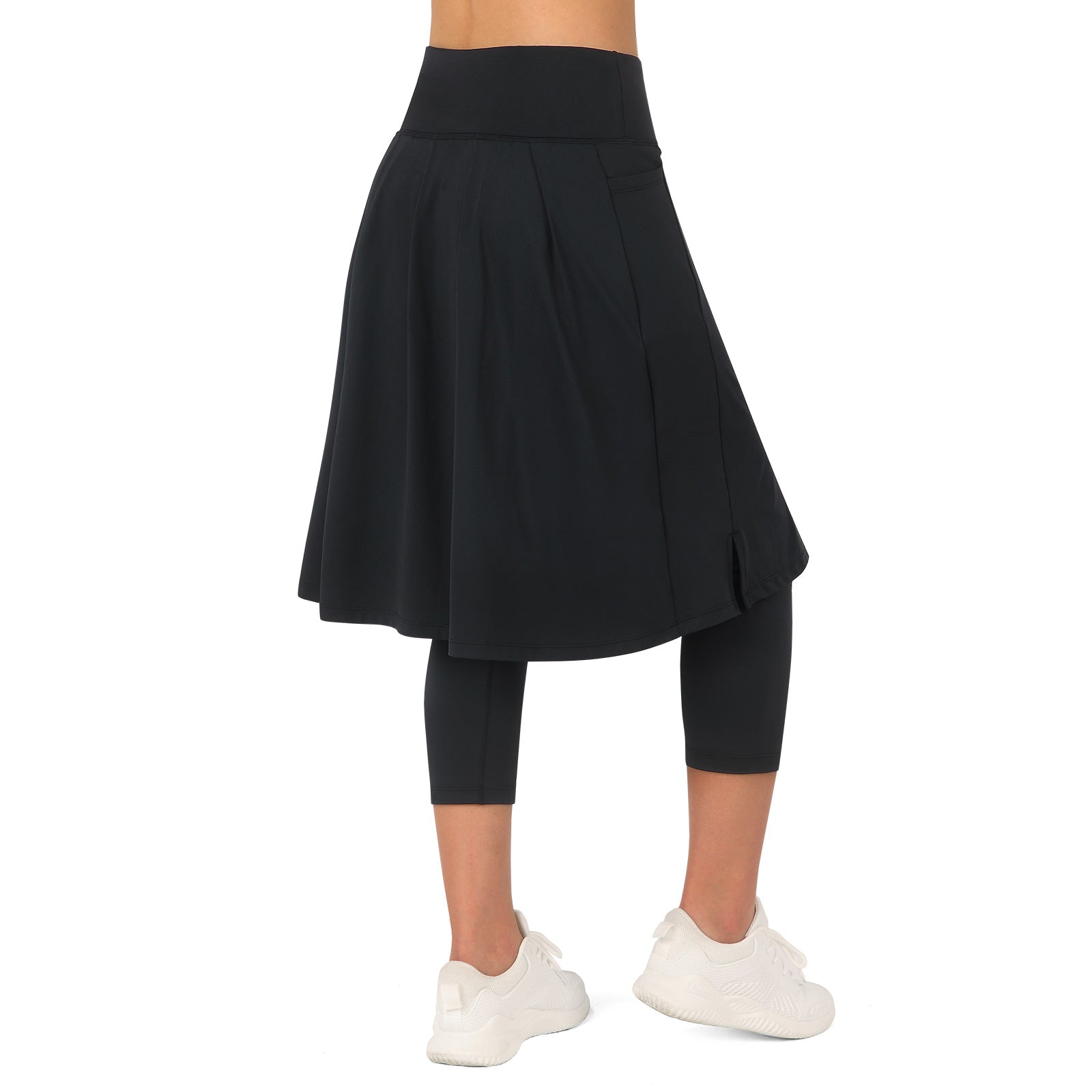 ANIVIVO Women Long Knee Length Skirt with Full Leggings,Skirted Leggings  with High Waisted Zipper Pockets(Black-Full Length,XL)